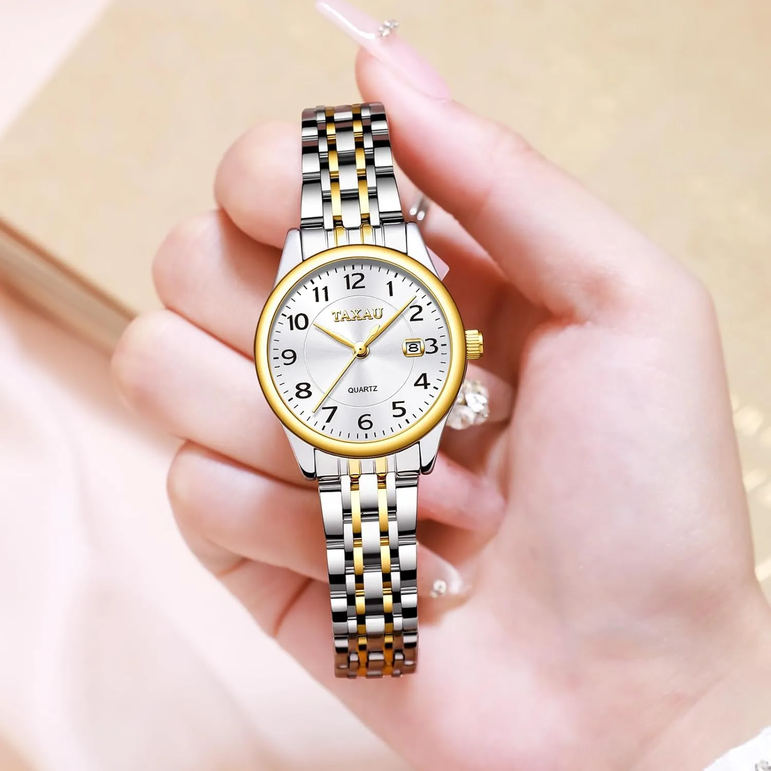 for potent Ladies Watch for Women Silver Fashion Dainty Waterproof Stainless Steel Big Number Face & Day Date Casual Dress Luxury Analog Quartz Women's Wrist Watches with Watch 