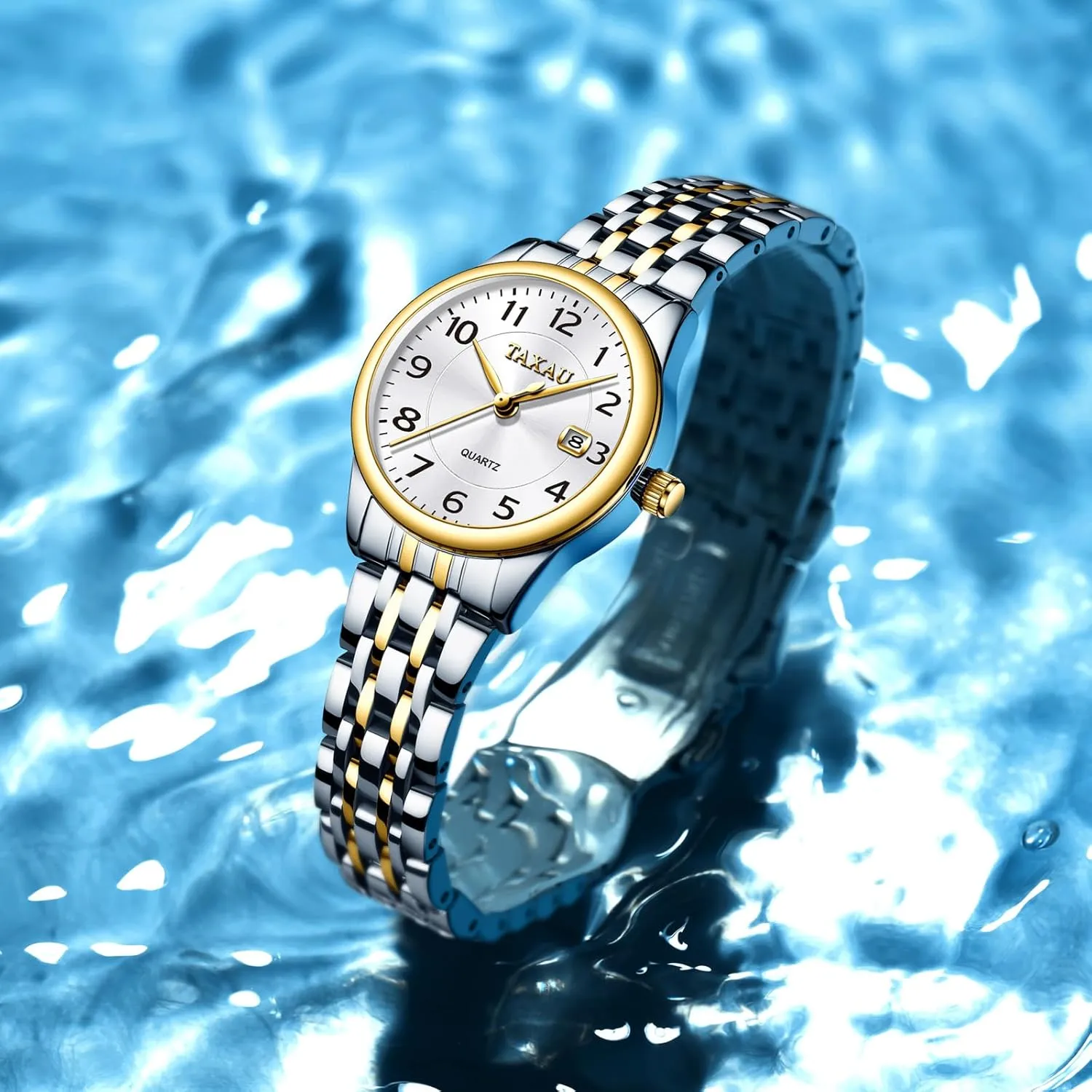 for potent Ladies Watch for Women Silver Fashion Dainty Waterproof Stainless Steel Big Number Face & Day Date Casual Dress Luxury Analog Quartz Women's Wrist Watches with Watch 
