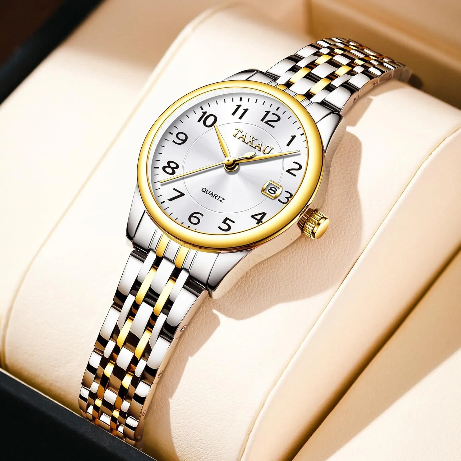 for potent Ladies Watch for Women Silver Fashion Dainty Waterproof Stainless Steel Big Number Face & Day Date Casual Dress Luxury Analog Quartz Women's Wrist Watches with Watch 