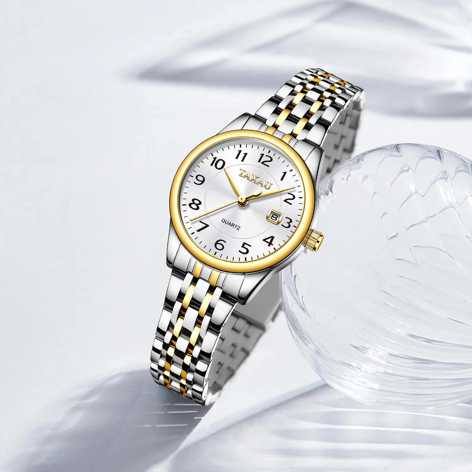 for potent Ladies Watch for Women Silver Fashion Dainty Waterproof Stainless Steel Big Number Face & Day Date Casual Dress Luxury Analog Quartz Women's Wrist Watches with Watch 