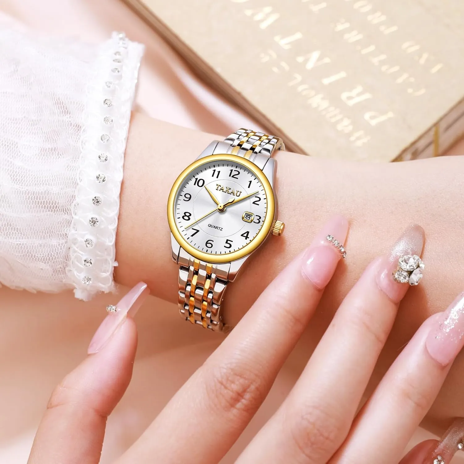 for potent Ladies Watch for Women Silver Fashion Dainty Waterproof Stainless Steel Big Number Face & Day Date Casual Dress Luxury Analog Quartz Women's Wrist Watches with Watch 