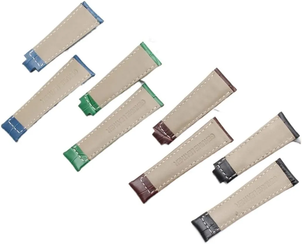For Rolex Water Ghost Daytona Yacht Logtype Green Leather Bracelet 20mm Butterfly Buckle Watch Band Genuine Ontario Leather Strap 