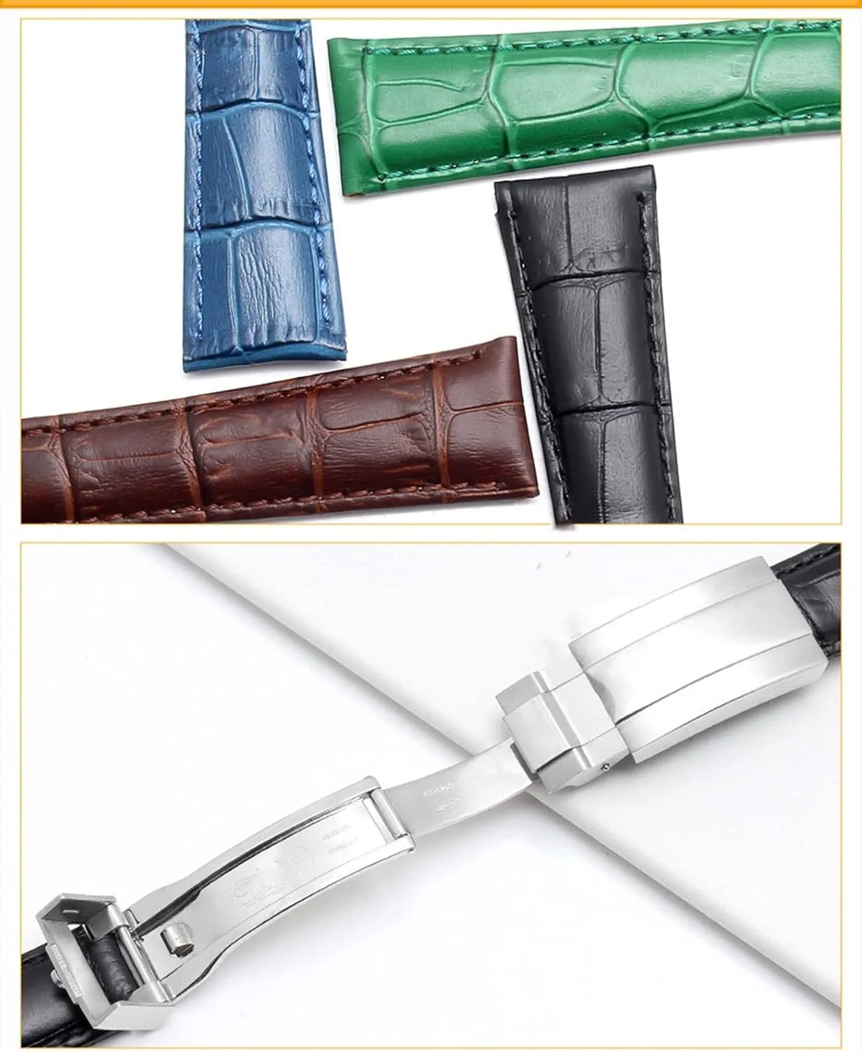 For Rolex Water Ghost Daytona Yacht Logtype Green Leather Bracelet 20mm Butterfly Buckle Watch Band Genuine Ontario Leather Strap 
