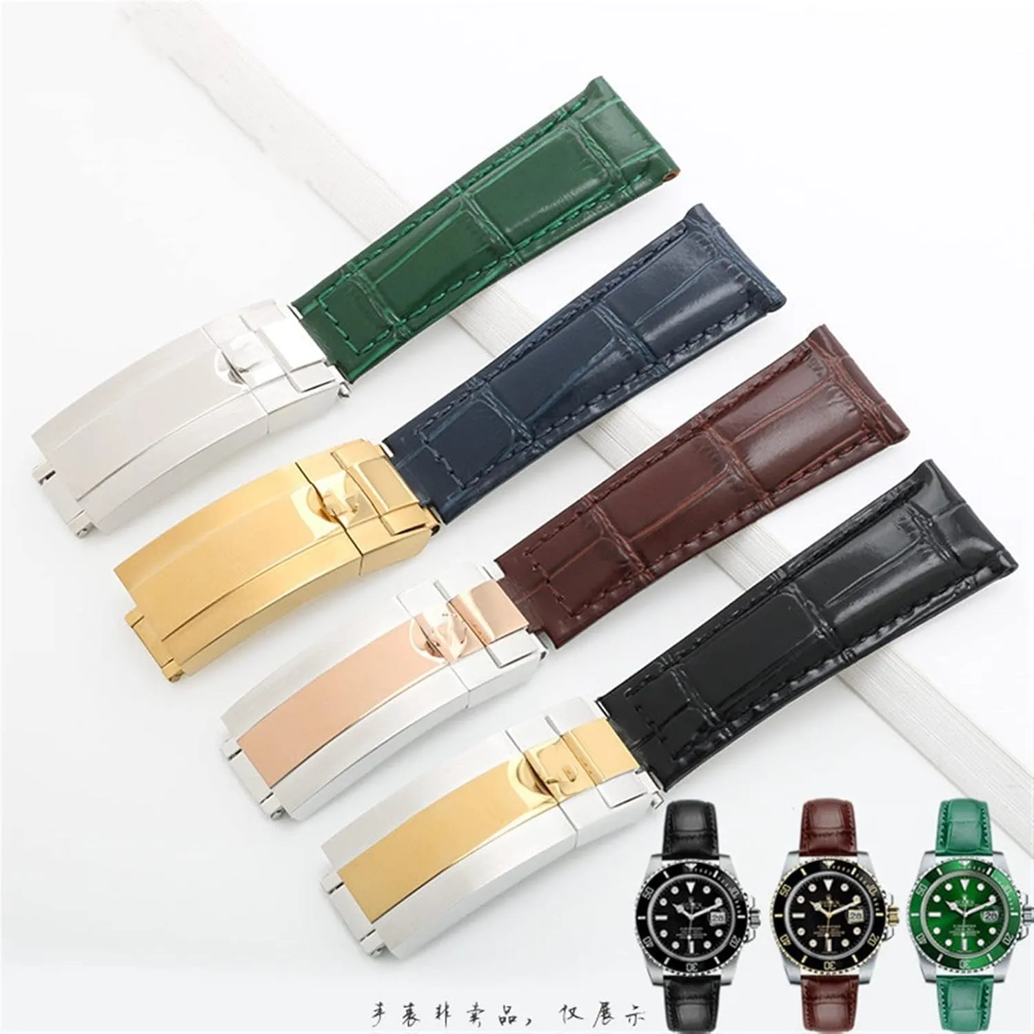 For Rolex Water Ghost Daytona Yacht Logtype Green Leather Bracelet 20mm Butterfly Buckle Watch Band Genuine Ontario Leather Strap 
