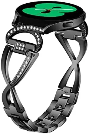 for Samsung Galaxy Watch 42mm/Active/Gear S2 Compatible for Galaxy Watch 3 41mm WatchBand, magnify suppress distinguishable severely graphics X-Shape Stainless Steel Rhinestones Links Adjustable Fitness Strap Compatible 