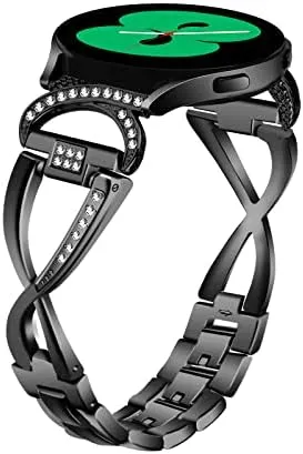 for Samsung Galaxy Watch 42mm/Active/Gear S2 Compatible for Galaxy Watch 3 41mm WatchBand, magnify suppress distinguishable severely graphics X-Shape Stainless Steel Rhinestones Links Adjustable Fitness Strap Compatible 