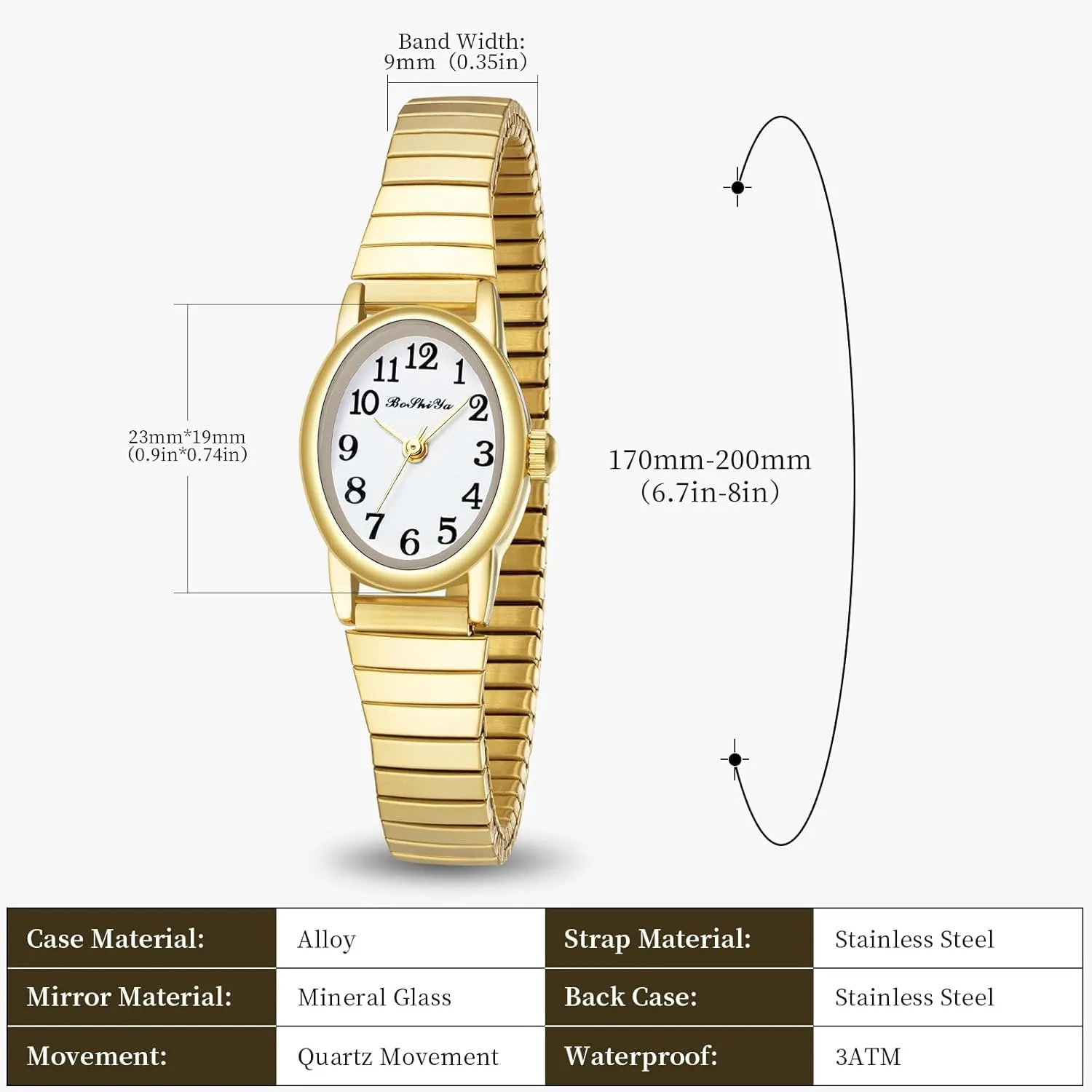 for Small Wrist argon gang unmistakable monument (Gold/Silver) BOSHIYA Quartz Women's Easy Reader 23mm Stainless Steel Expansion Band Watchs 