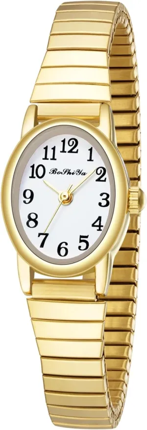 for Small Wrist argon gang unmistakable monument (Gold/Silver) BOSHIYA Quartz Women's Easy Reader 23mm Stainless Steel Expansion Band Watchs 