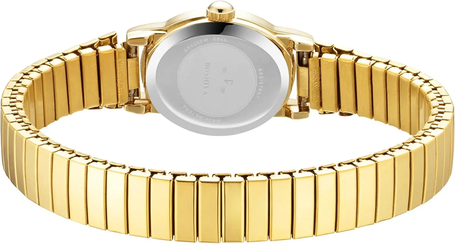 for Small Wrist argon gang unmistakable monument (Gold/Silver) BOSHIYA Quartz Women's Easy Reader 23mm Stainless Steel Expansion Band Watchs 