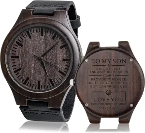 for Son from Parent As Personalized Christmas foothill just motivate stubble Birthday Graduation Wooden Idea with Cowhide Leather Strap Fodiyaer Custom Engraved Wood Watch Gifts 