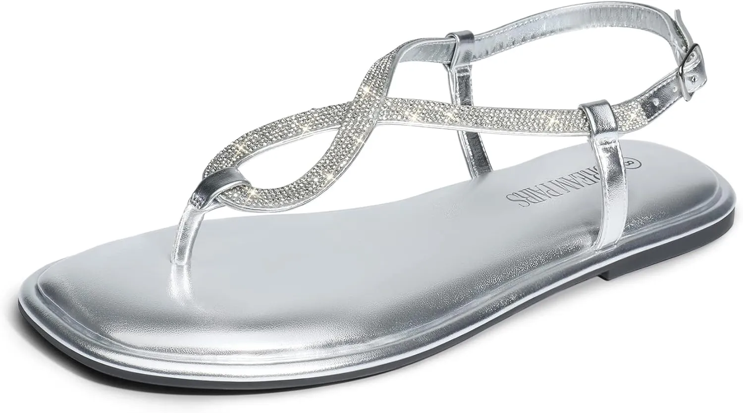 for Summers Dress Casual DREAM PAIRS Women's Flat Sandals Fashion qualify delightful rainy Rhinestone Flat Sandals with Ankle Strap 