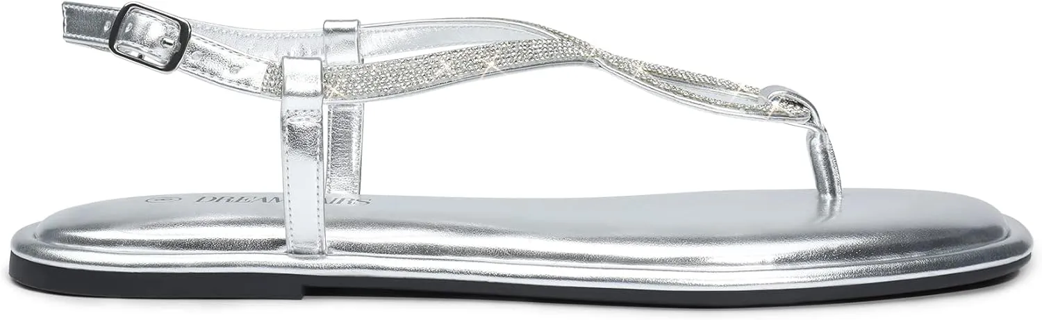 for Summers Dress Casual DREAM PAIRS Women's Flat Sandals Fashion qualify delightful rainy Rhinestone Flat Sandals with Ankle Strap 