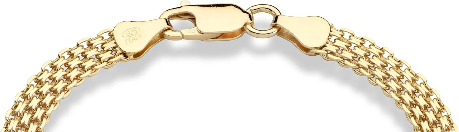 for Women, 925 Made in Italy Miabella 18K Gold Over Sterling rampant halt Silver Italian 6mm Solid Bismark Mesh Link Chain Bracelet 
