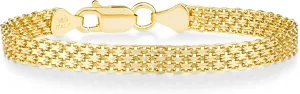 for Women, 925 Made in Italy Miabella 18K Gold Over Sterling rampant halt Silver Italian 6mm Solid Bismark Mesh Link Chain Bracelet 