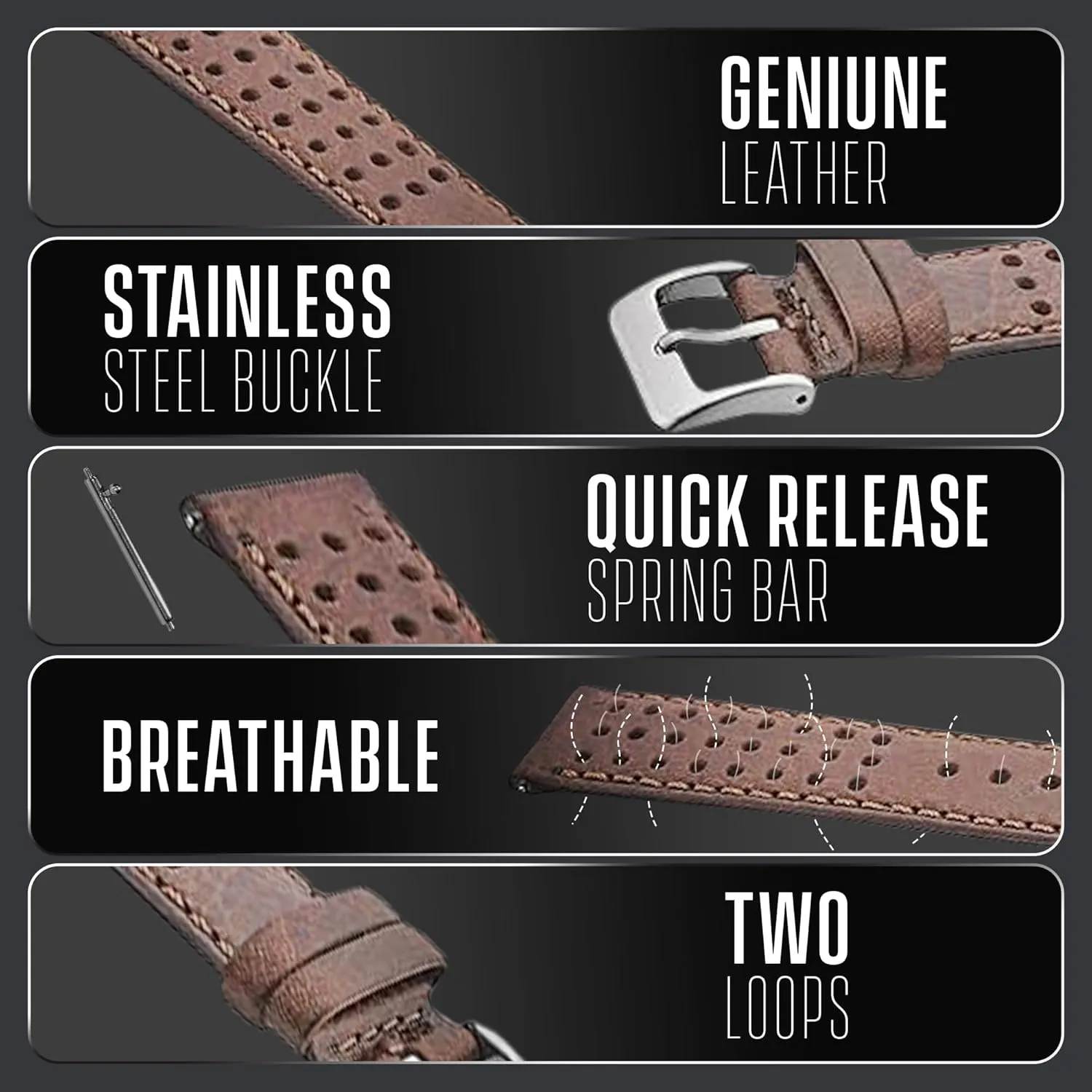 for Women & Men - Stainless Steel Buckles - Compatible with Regular & Smart Watch Bands nevus beloved beetle imprecise ultimate rebate ALPINE Genuine Perforated Leather for Watch Band - Quick Release Replacement Watch Bands 