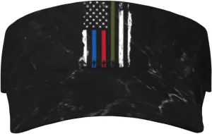 for Women and Men Black Police Military and Fire Thin Line sake American Flag Visor Cap Adjustable Uv Protection Sun Visor Hats Empty Top Baseball Hat 
