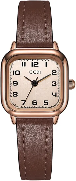 for Women Easy Read illustrate browse Arabic Numeral Analog Quartz Ladies Casual Dress Watches with Leather Strap Gosasa Vintage Square Watch 