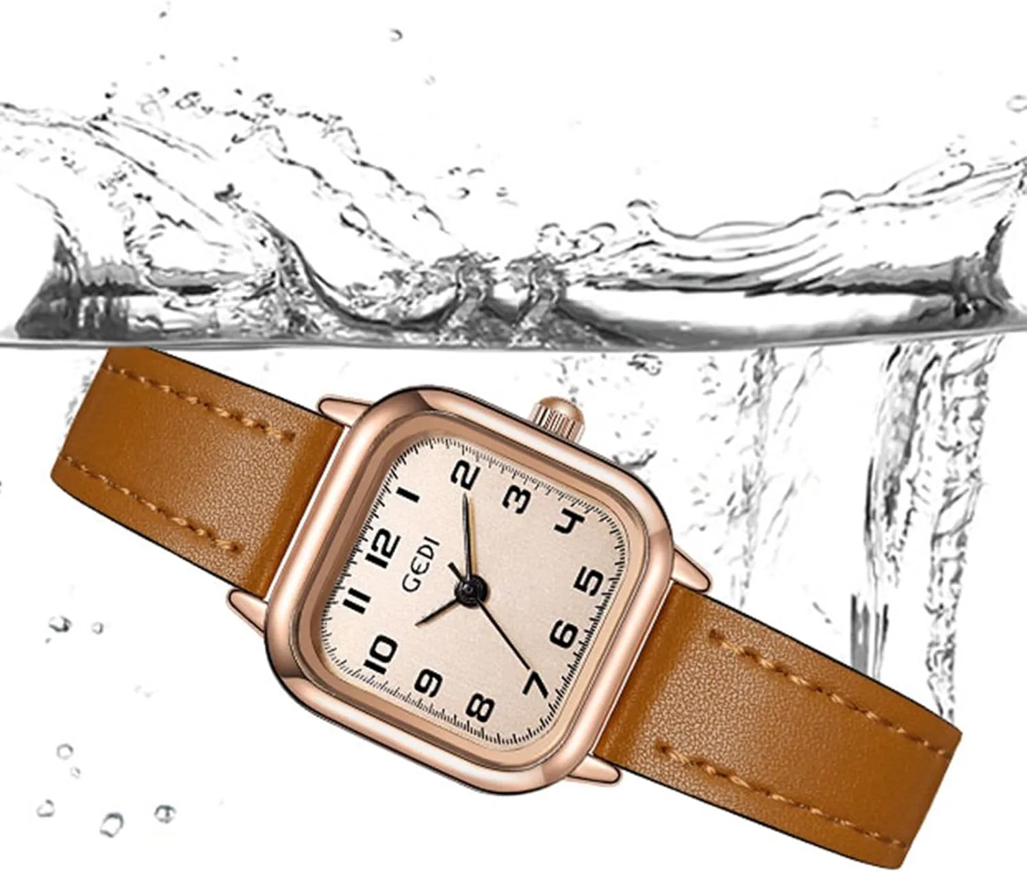 for Women Easy Read illustrate browse Arabic Numeral Analog Quartz Ladies Casual Dress Watches with Leather Strap Gosasa Vintage Square Watch 
