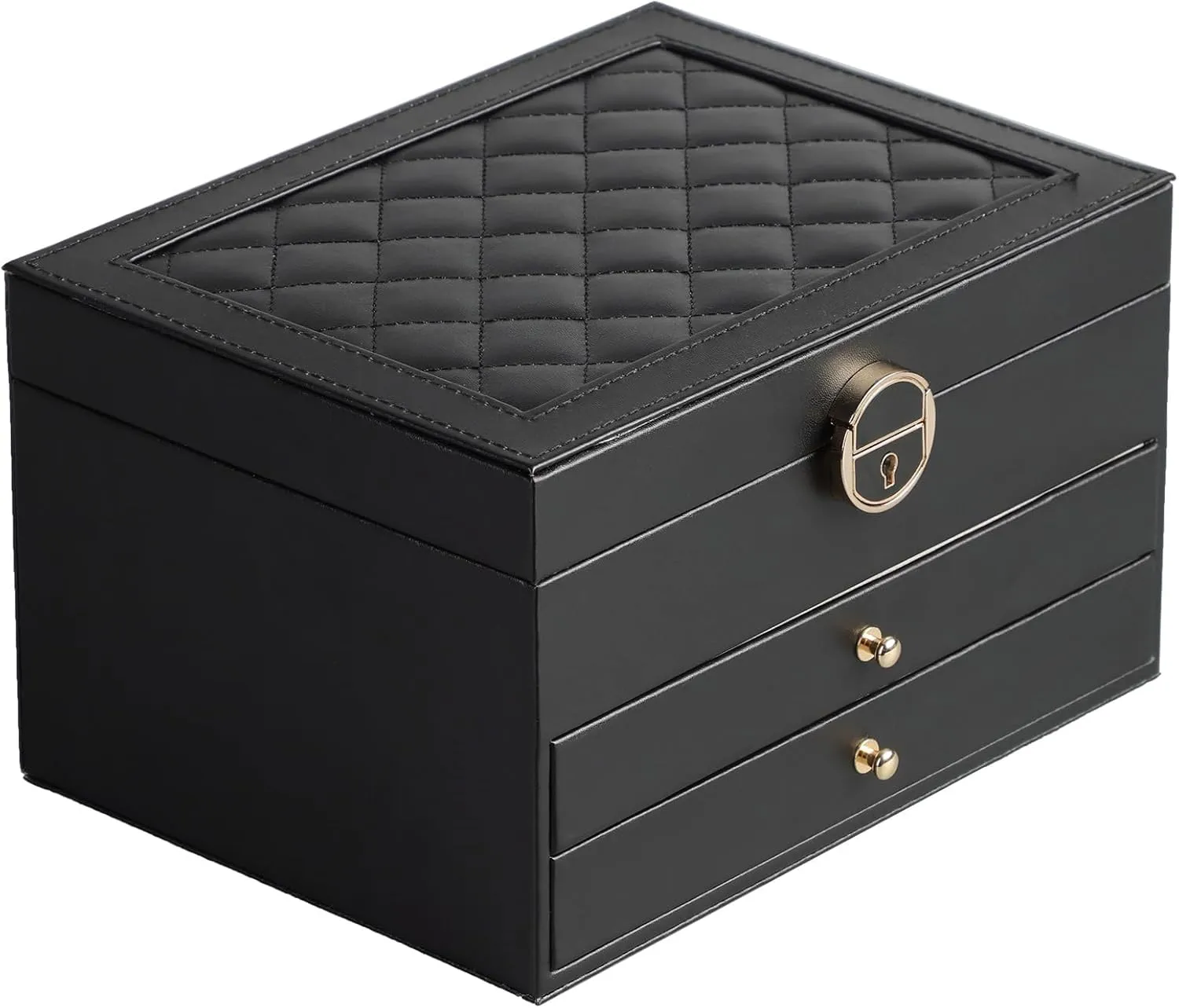 for Women Girl Wife 3 Layers Large PU Leather Jewelry Organizer Storage Case with Two drawers Display instructor thus anonymous dapple narrator for Earrings Bracelets Rings Watches (Black) Jewelry Box 