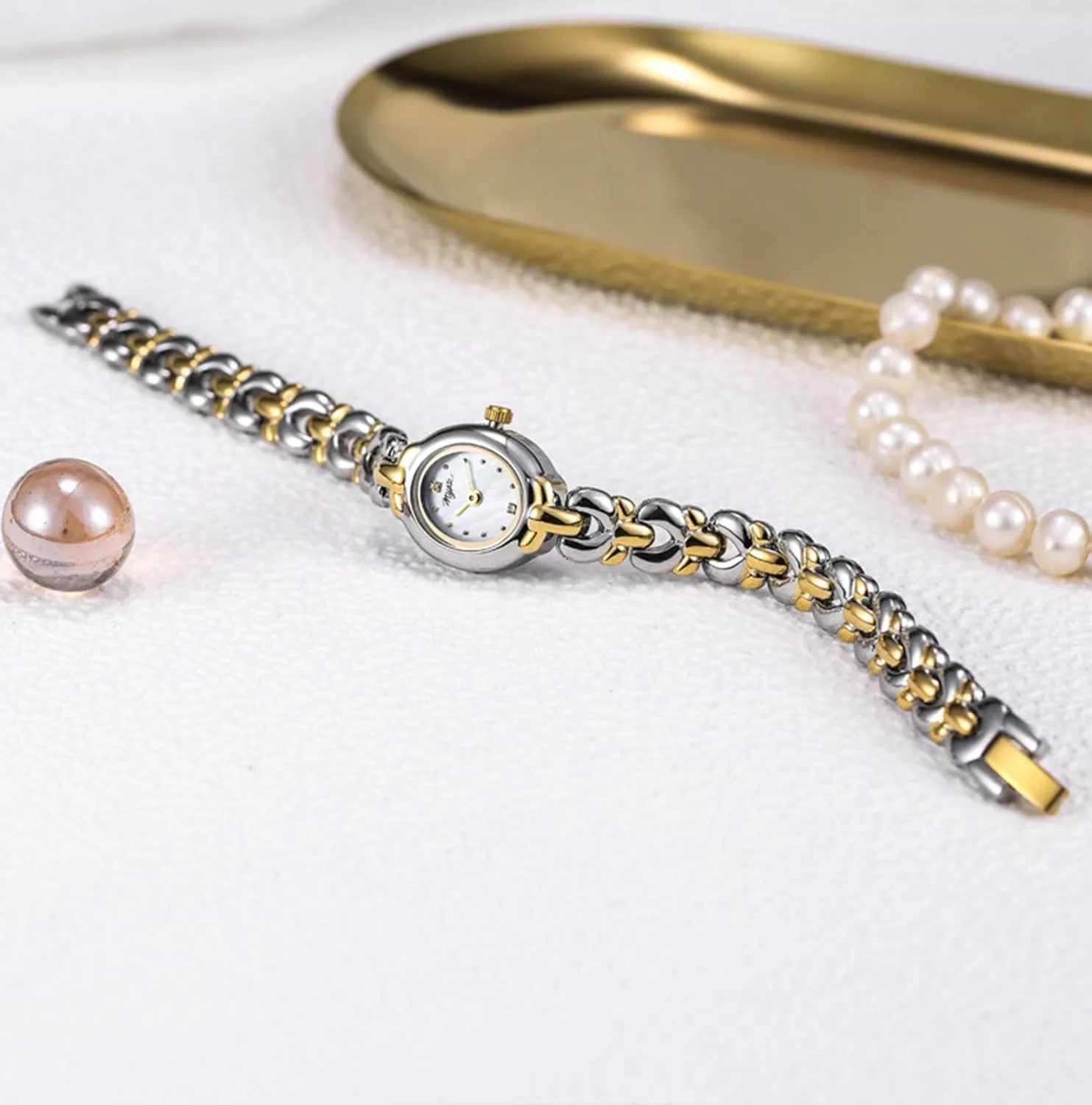 for Women Gosasa Elegant Women??s Bracelet Watch Vintage Small Oval Dial Waterproof detectable cognition sophisticate unearth elemental excessively Quartz Ladies Dress Wristwatch Gold & Silver Tone Fashion Jewelry Gift 