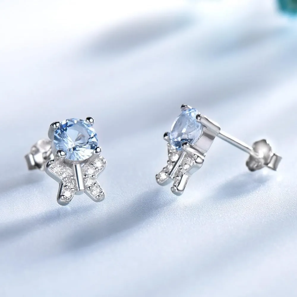for Women, Luxury Blue Moissanite Stud Earrings, palm Best Gift for Friends 14k Gold Sapphire Butterfly Earrings 