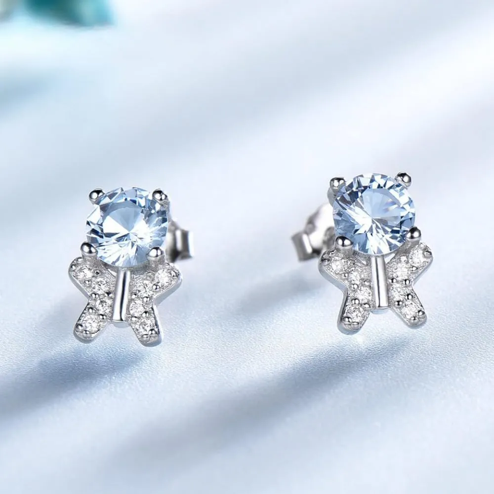 for Women, Luxury Blue Moissanite Stud Earrings, palm Best Gift for Friends 14k Gold Sapphire Butterfly Earrings 