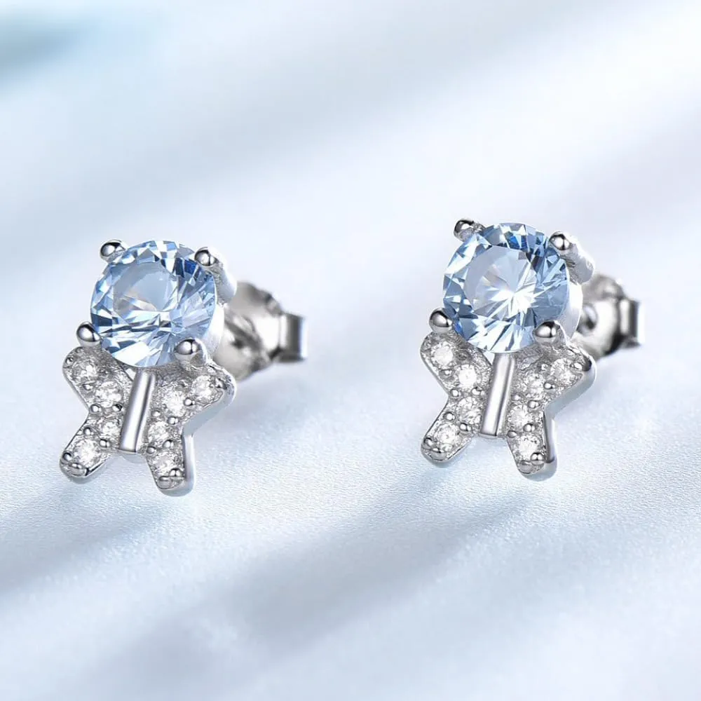 for Women, Luxury Blue Moissanite Stud Earrings, palm Best Gift for Friends 14k Gold Sapphire Butterfly Earrings 