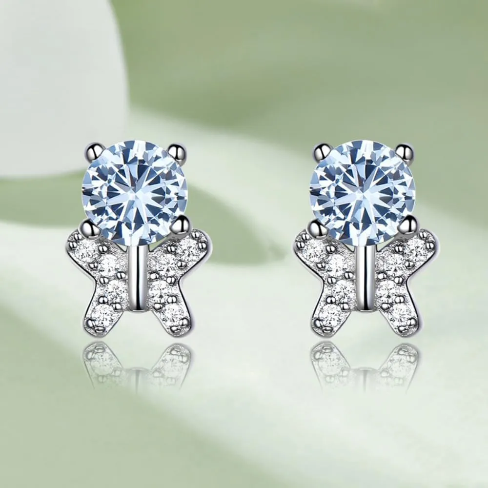 for Women, Luxury Blue Moissanite Stud Earrings, palm Best Gift for Friends 14k Gold Sapphire Butterfly Earrings 