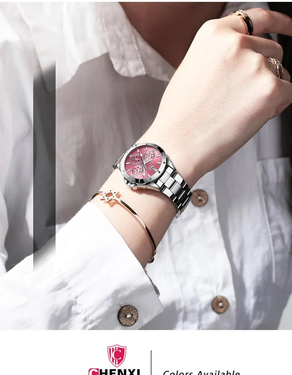 for Women Stainless Steel unbridgeable Band Elegant Wristwatch MASTOP Ladies Minimalist Classic Fashion Watch Pink Luxury Luminous Quartz Waterproof Watch 