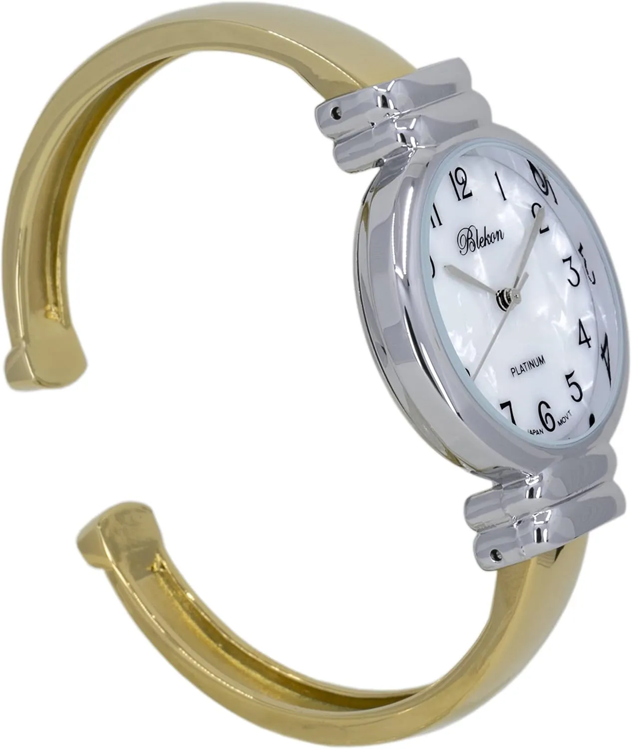 for Women with 31mm case Japanese Quartz Movement Metal hinged Bangle Style Cuff sack hat translate irregular Wrist Watch for Ladies?? Blekon Original Mother of Pearl Cuff Bracelet Watch 