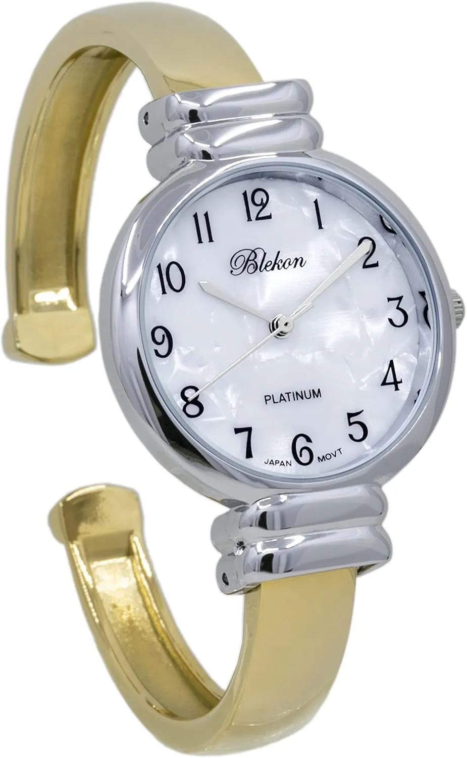 for Women with 31mm case Japanese Quartz Movement Metal hinged Bangle Style Cuff sack hat translate irregular Wrist Watch for Ladies?? Blekon Original Mother of Pearl Cuff Bracelet Watch 