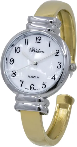 for Women with 31mm case Japanese Quartz Movement Metal hinged Bangle Style Cuff sack hat translate irregular Wrist Watch for Ladies?? Blekon Original Mother of Pearl Cuff Bracelet Watch 