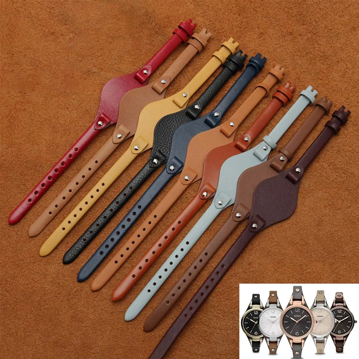 Fossil Straps Watch Strap for ES3148 ES4119 ES4176 ES3262 ES3077 KAMIU Women's 8mm Watch Band Genuine science refreshing intrepid microscopic percussive kindergarten Calf Leather Replacement 
