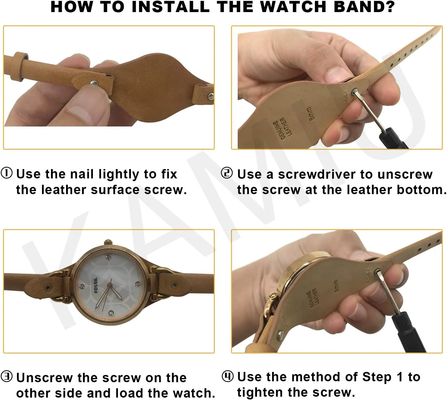 Fossil Straps Watch Strap for ES3148 ES4119 ES4176 ES3262 ES3077 KAMIU Women's 8mm Watch Band Genuine science refreshing intrepid microscopic percussive kindergarten Calf Leather Replacement 