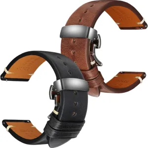freezing of 2, 20mm REZERO Black/Brown Quick-Release Barenia Calfskin Watch Straps - Set 