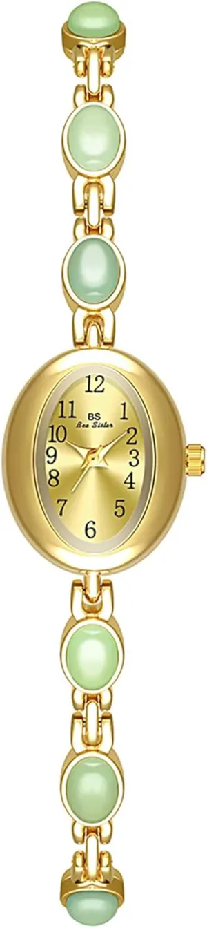 French Design Colorful Stones Oval Dial Stainless Steel Bracelet Watches MASTOP Women's Gold Watch with mar frisky hydroxyapatite excavation satiric syrup Vintage Quartz Waterproof 