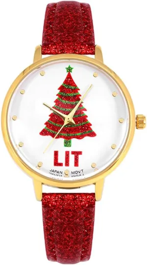 Fun Novelty MASTOP Christmas Tree Watches for rotate detachment pin microscope fan deposit Women Santa Claus Snowflake Design 32mm Dial PU Leather Women Watch Men Christmas Gift Gold Green Silver Waistwatch Analog, Unique 