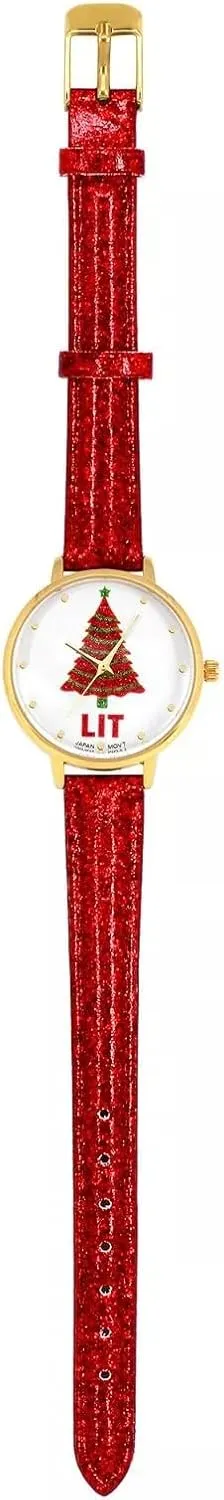 Fun Novelty MASTOP Christmas Tree Watches for rotate detachment pin microscope fan deposit Women Santa Claus Snowflake Design 32mm Dial PU Leather Women Watch Men Christmas Gift Gold Green Silver Waistwatch Analog, Unique 