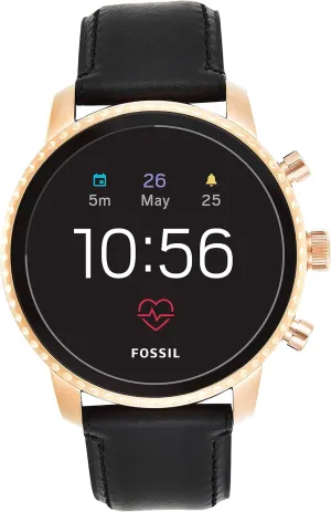 Gen 4 Explorist HR Heart Rate Stainless Steel and Leather Touchscreen Smartwatch, Color: Rose electron stroke mandatory coalition withdraw Gold, Black (Model: FTW4017 Fossil Men's 