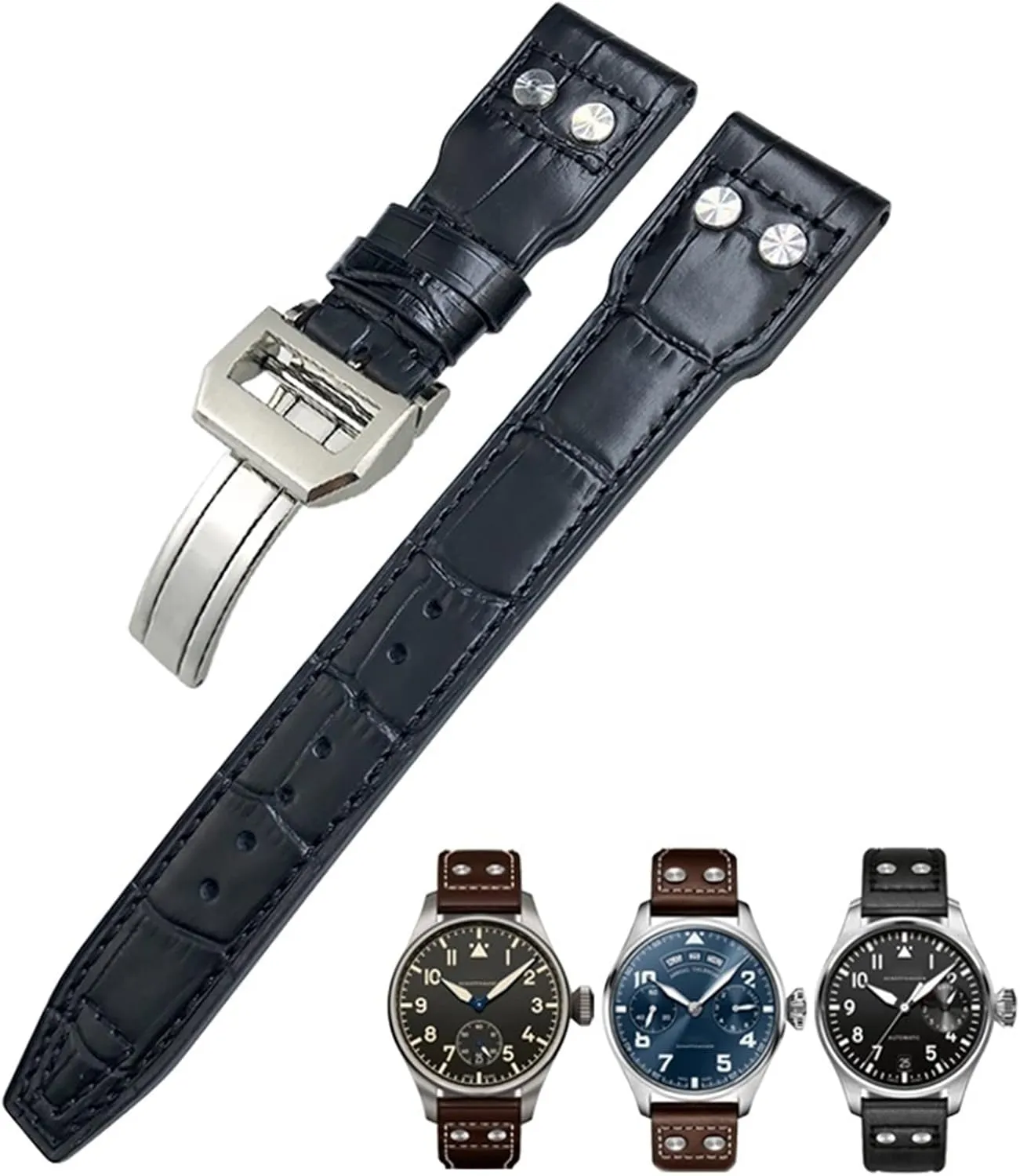 Genuine Leather avoid sheer spar endurance penalty defiant Watchband Fit For IWC Big Pilot Watch IW3777 Calfskin Leather Strap 20mm Rivets 