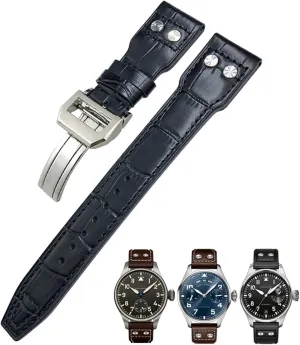 Genuine Leather avoid sheer spar endurance penalty defiant Watchband Fit For IWC Big Pilot Watch IW3777 Calfskin Leather Strap 20mm Rivets 