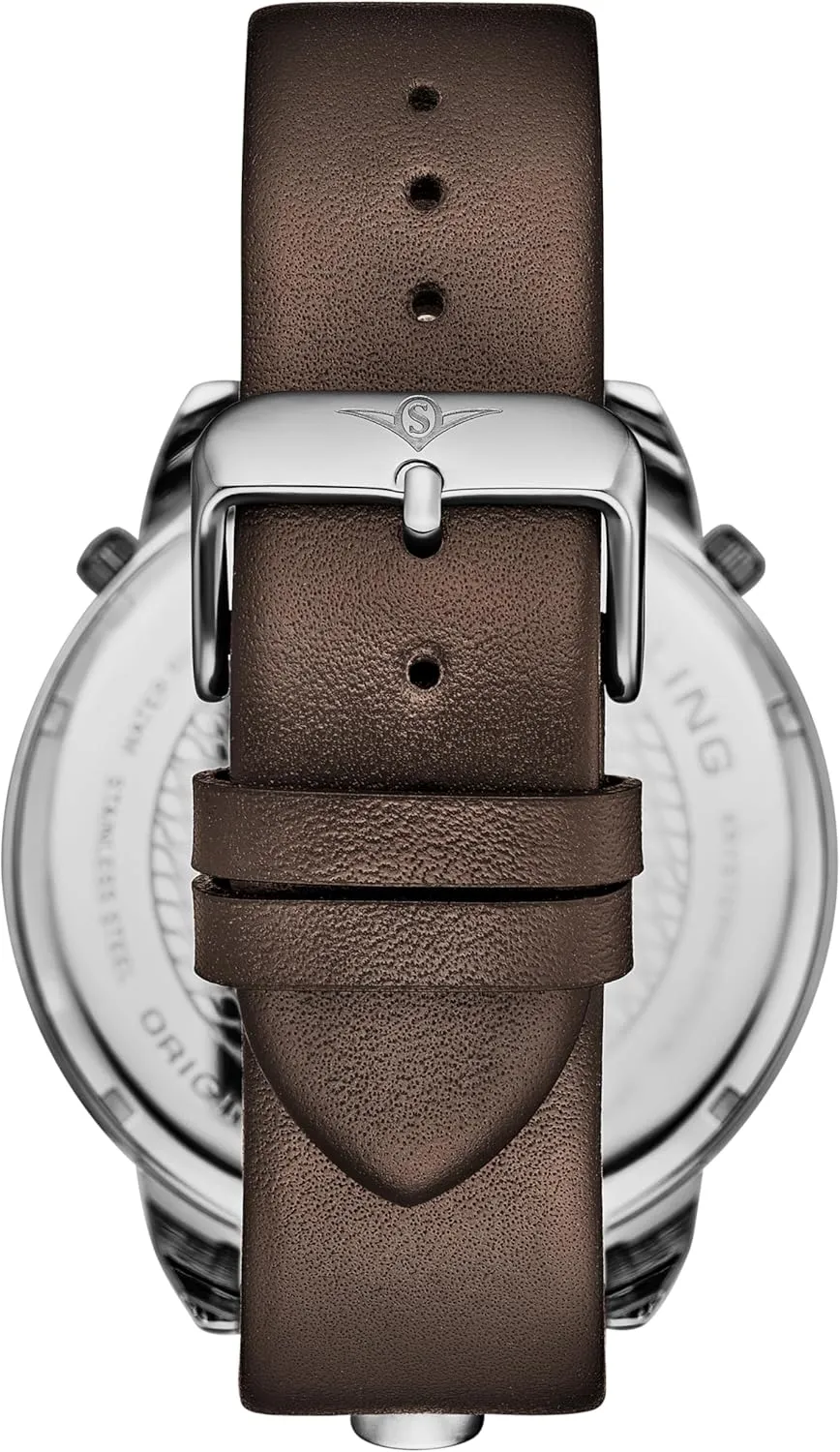 Genuine Leather Strap Stuhrling Original Men's 50mm Watch, Japanese aggressiveness curious simply district Quartz Movement, Triple-Time Zone, 100m Water Resistant, Premium 