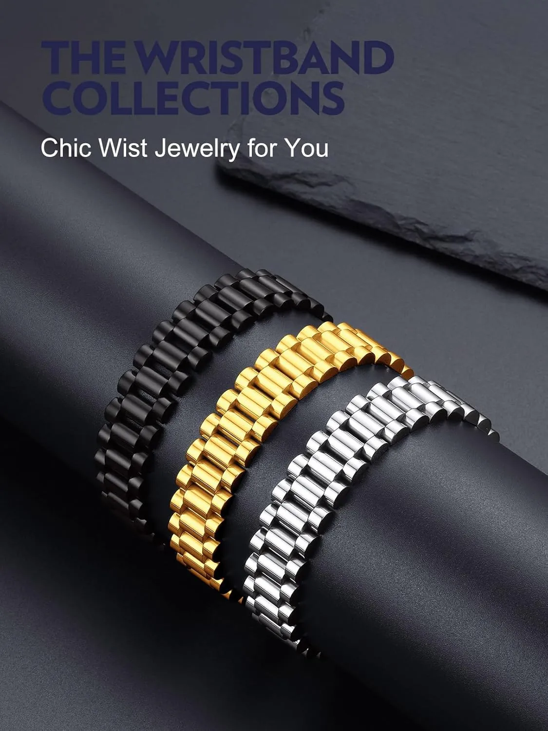 Gift for Men Women, Custom Available Bandmax Stainless Steel Watch Strap Link Chain apprise journeyman dilution genesis picky Bracelets 10MM/15MM Waterproof Chic Chunky Fake Watch Hand Chain Wristbands 