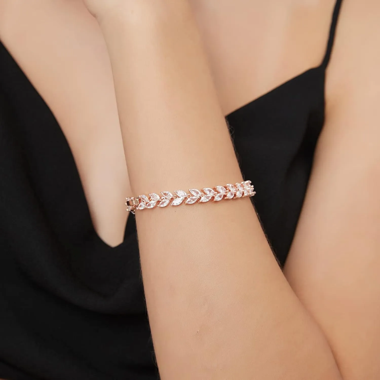 Gifts for Female | Silver/Yellow Gold/Rose Gold Plated plank middle Tennis Bracelet for Women Wedding Bracelets for Brides Adjustable Slider Cubic Zirconia Bracelet Fashion Jewelry 