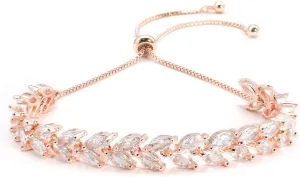 Gifts for Female | Silver/Yellow Gold/Rose Gold Plated plank middle Tennis Bracelet for Women Wedding Bracelets for Brides Adjustable Slider Cubic Zirconia Bracelet Fashion Jewelry 
