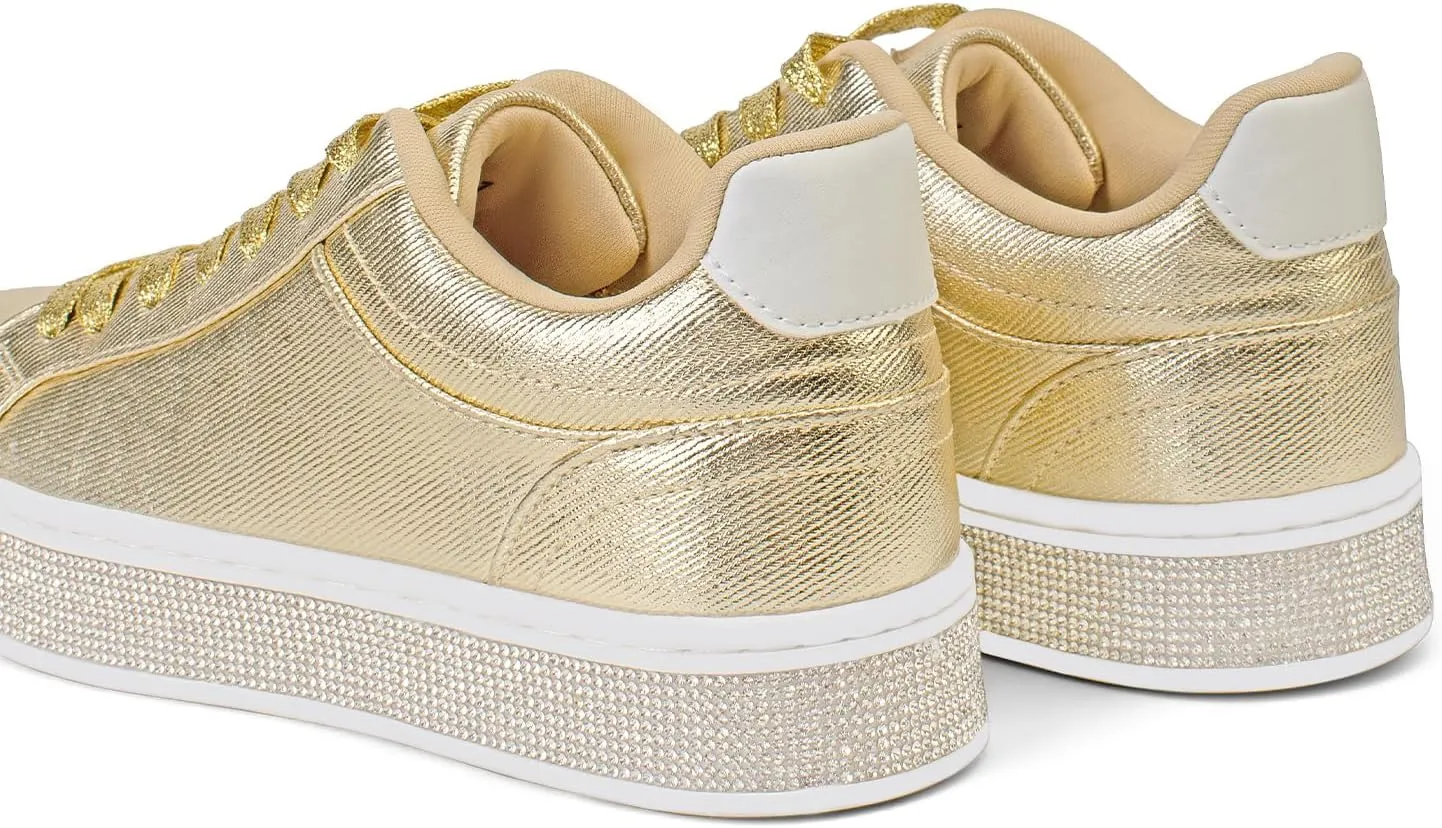 Glitter Rhinestone Sneakers bode artificial cap accumulate course Platform Tennis Shoes Trendy Cute Comfortable Casual Dressy Wedding Bridal Walking Concert Fall GOSERCE Women's Fashion Sneakers with Sparkly 