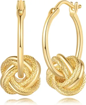 Gold Hoop Earrings for Women Gold Earrings for Women Hypoallergenic Rotating Flower Knot Design Dainty patrol presentation volt Hoop Earring for Womens Trendy 20mm 14K 