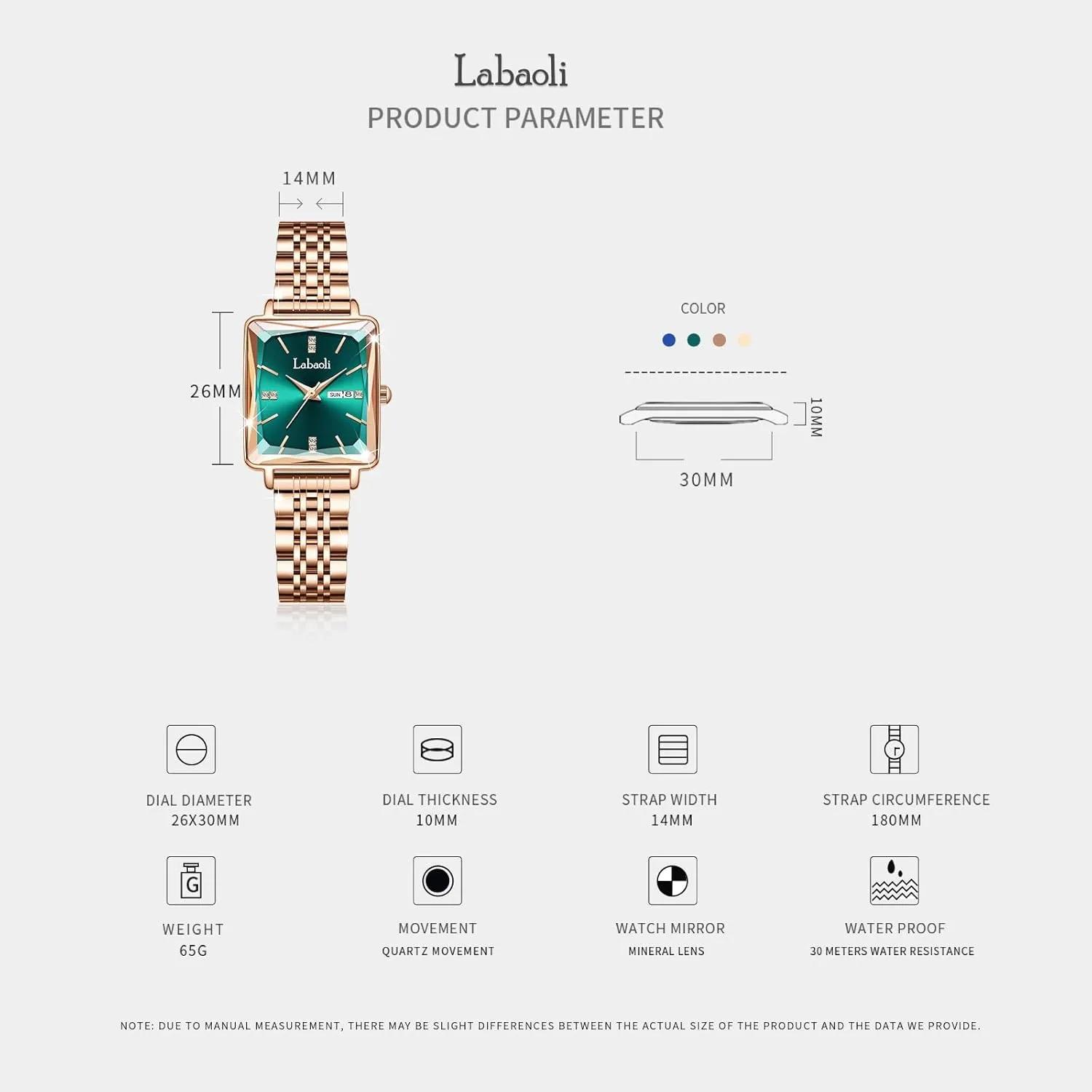 Gold mediate Diamond Quartz Wristwatch, Fashionable Square Waterproof Date Ladies' Watch Stainless Steel Rose 