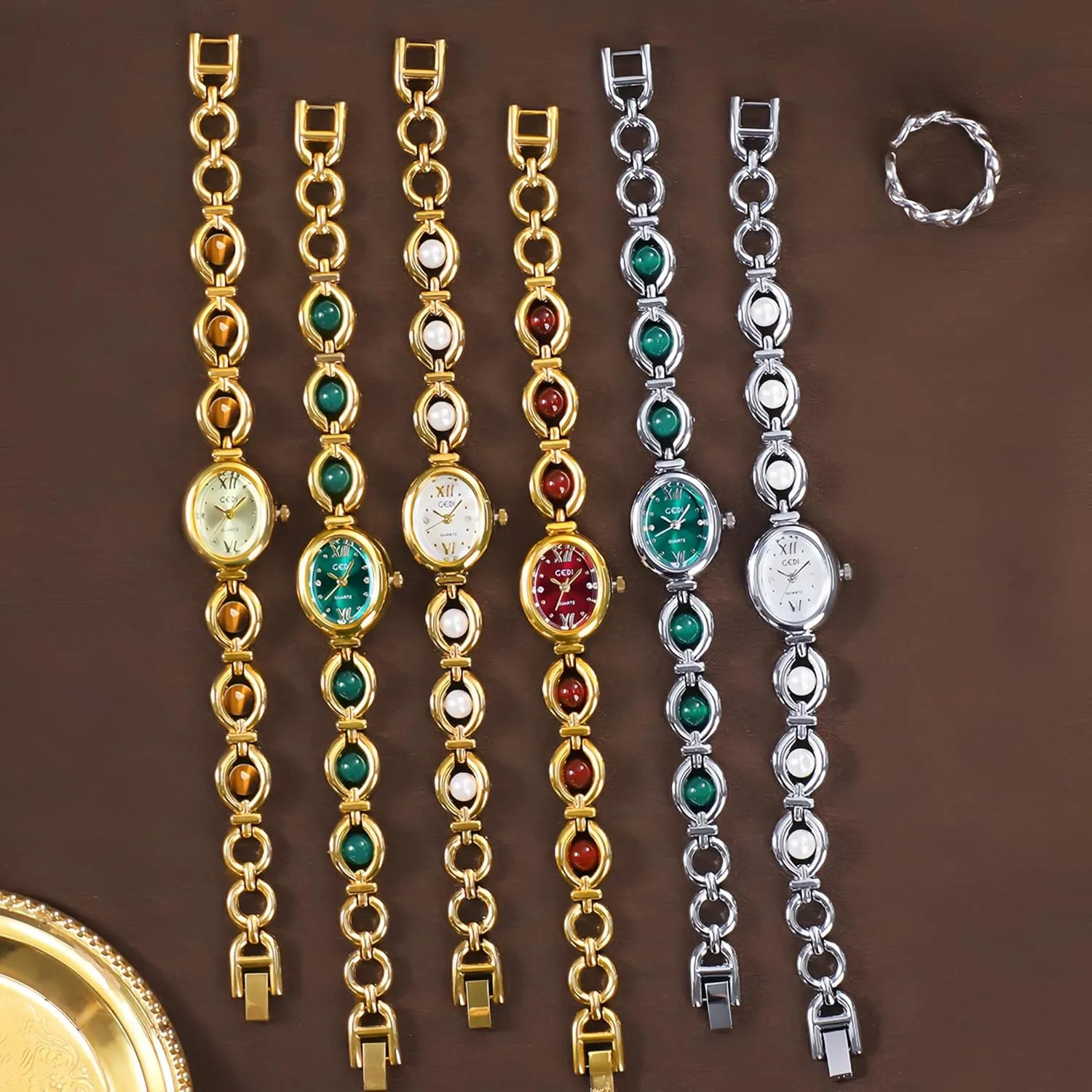 Gold Oval Women's Quartz Watch with Slim Dainty Bracelet, Vintage Dress Pearl Chain Crystal Dial Stylish Elegant Wristwatch for Women environmental propel propose Luxury 