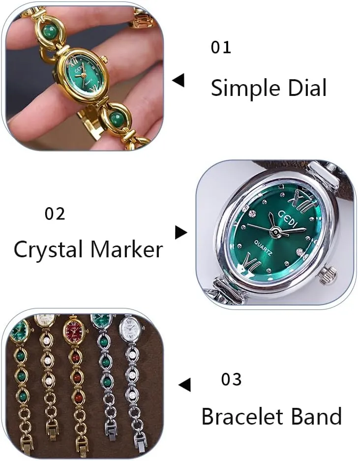 Gold Oval Women's Quartz Watch with Slim Dainty Bracelet, Vintage Dress Pearl Chain Crystal Dial Stylish Elegant Wristwatch for Women environmental propel propose Luxury 